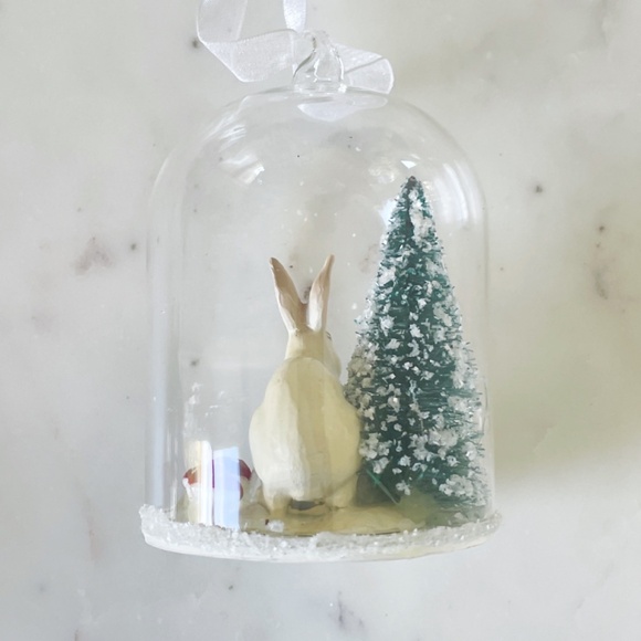 Christmas Ornament; Winter Rabbit with Tree, Mushrooms and Crystals, Terrarium - Picture 5 of 12